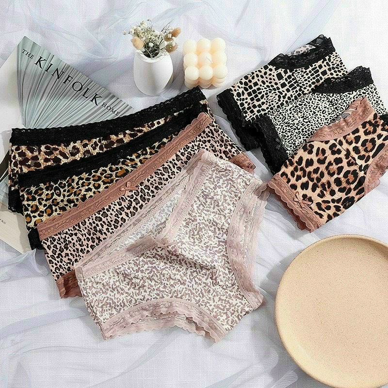 Quần Lót Nữ Su Lạnh Hoạ Tiết Da Beo, Da Báo Phối Viền Ren Cao Cấp,Combo 5 quần