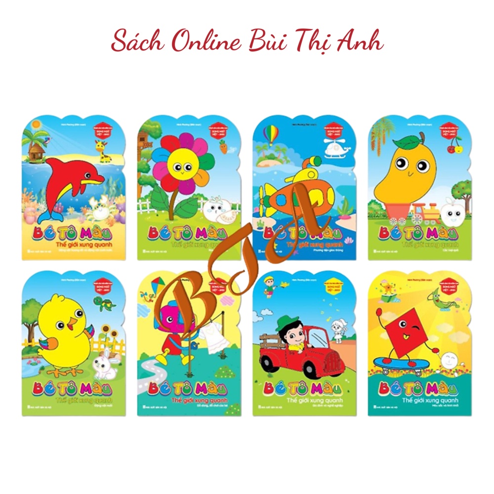 Sách - Bộ 8 cuốn sách bé tô màu nhà trẻ dành cho trẻ mầm non song ngữ việt anh