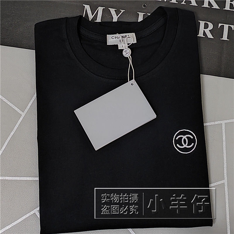 Chất Lượng Cao Áo Thun Cotton Thêu Chữ Màu Trắng Đen Đơn Giản Có Thẻ + Nhãn Dán Cho Cặp Đôi