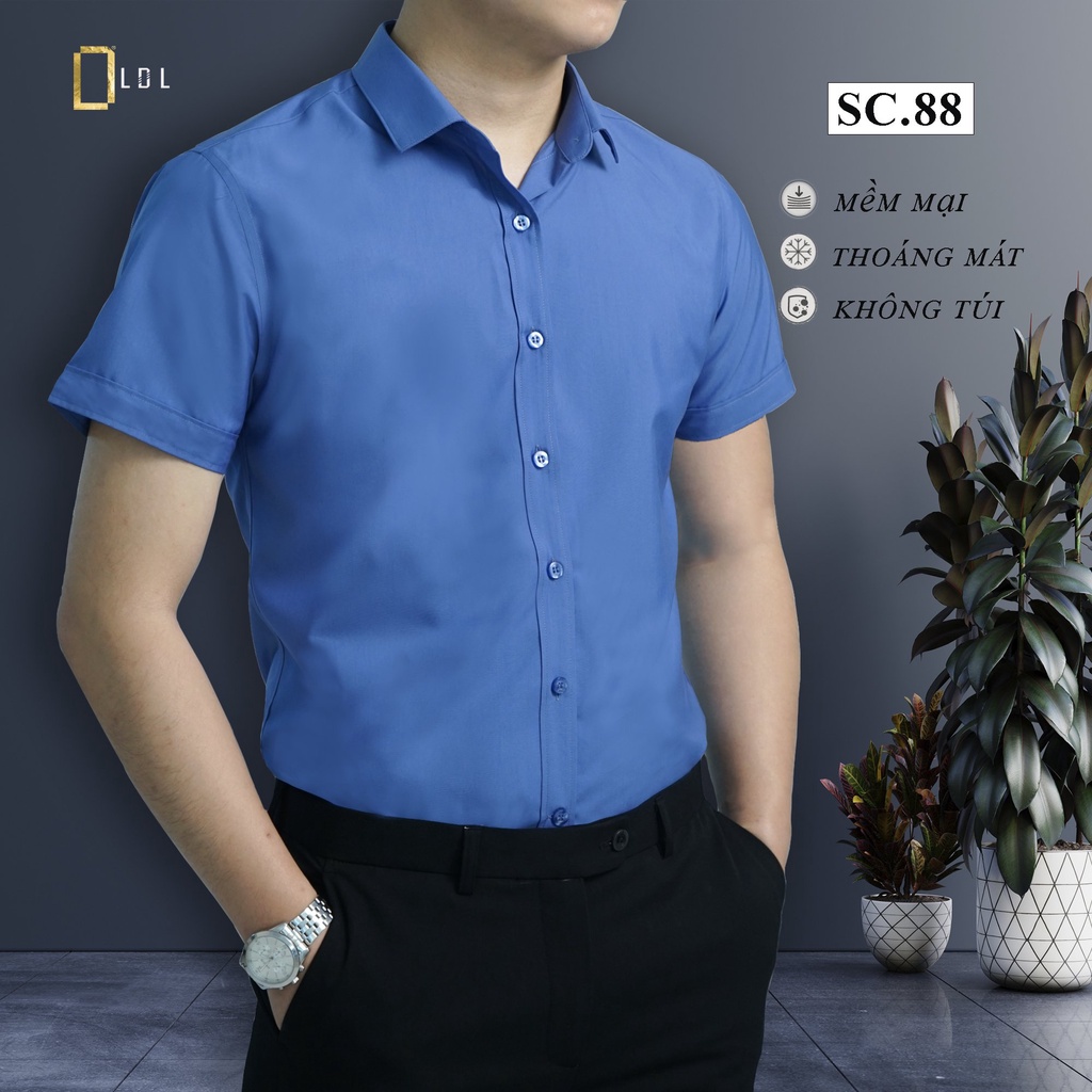 Sơ Mi Nam Công Sở Trơn Đẹp Ngắn Tay Màu Xanh Coban Dáng Ôm từ 49kg đến 86kg SC88