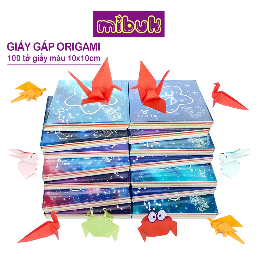 Giấy gấp origami 10x10 cm 100 tờ giấy gấp hạc màu trơn