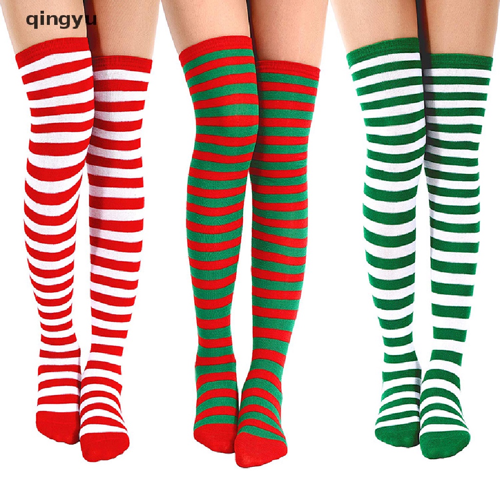 Vớ Dài Qua Gối Họa Tiết Sọc Trang Trí Giáng Sinh Cho Nữ