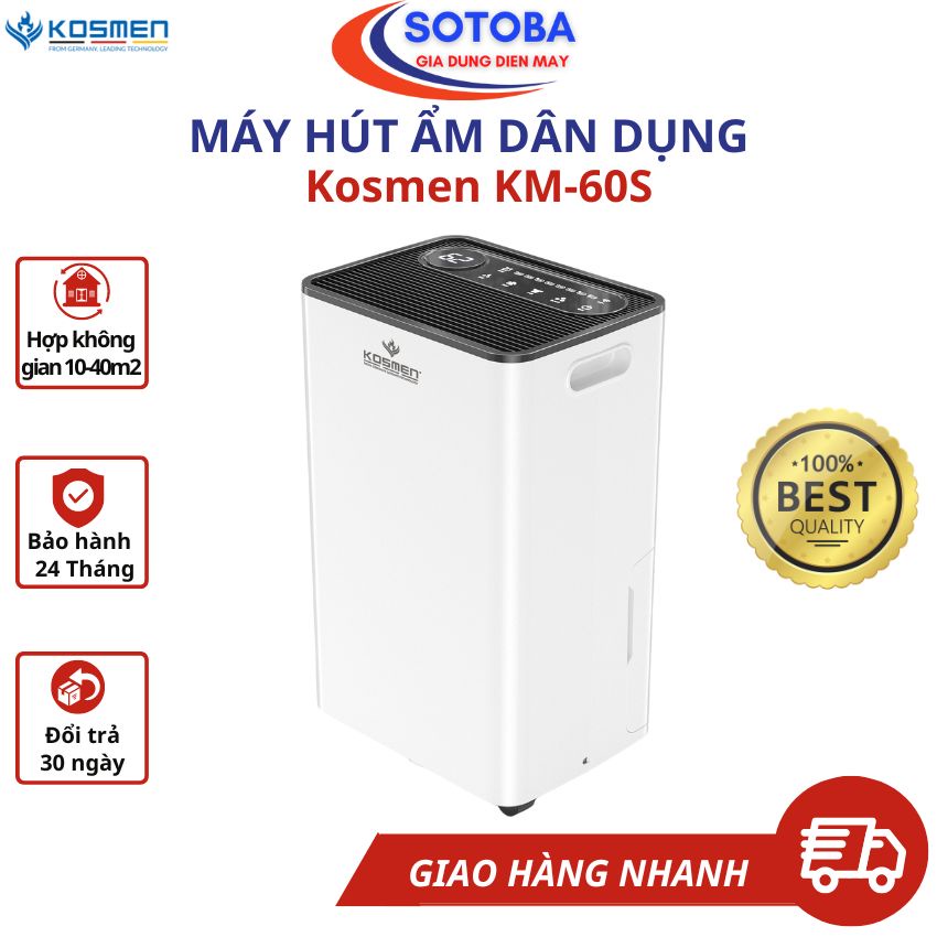 Máy hút ẩm, máy lọc không khí dân dụng KOSMEN KM 60S, thương hiệu Đức, công suất 60lít/ngày, lọc không khí bằng ion âm