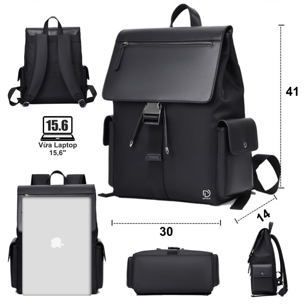 Balo Da DETOLO đựng laptop 14 15,6" công sở phong cách sang trọng
