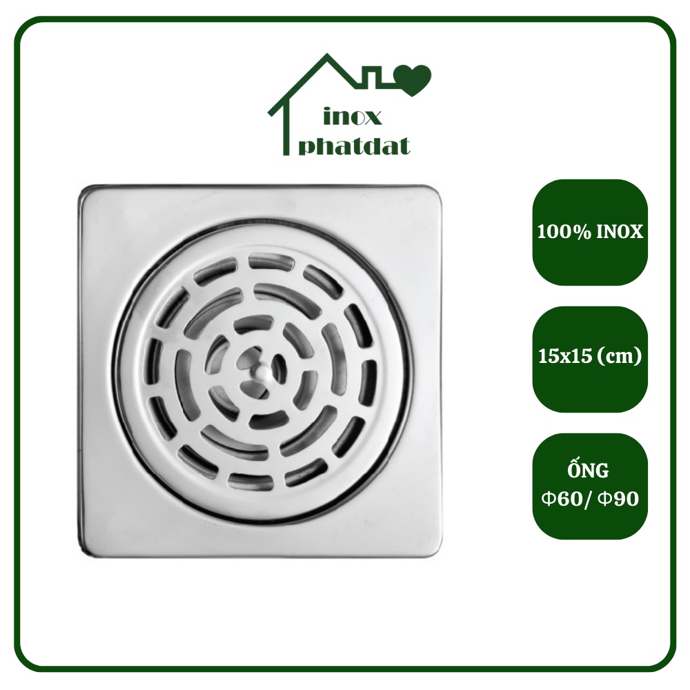 Phễu Thoát sàn inox 15x15(mm) - Hố ga thoát nước phểu inox