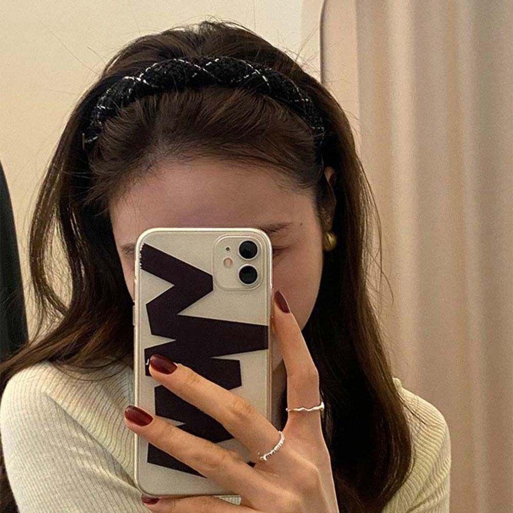 Băng Đô Cài Tóc Bằng Xốp Và Vải Tweed Cỡ Nhỏ Phối Kim Loại Dễ Thương Phong Cách Hàn Quốc