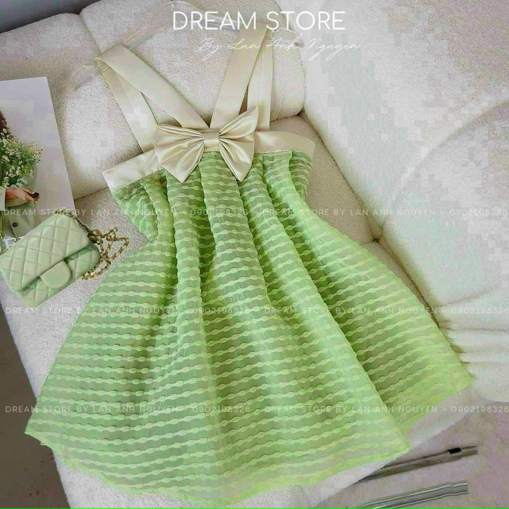 Váy đầm nữ 2 dây phối nơ trước ngực siêu xinh họa tiết nhiều màu tôn da sang chảnh tôn dáng dự tiệc đi chơi, dạo phố