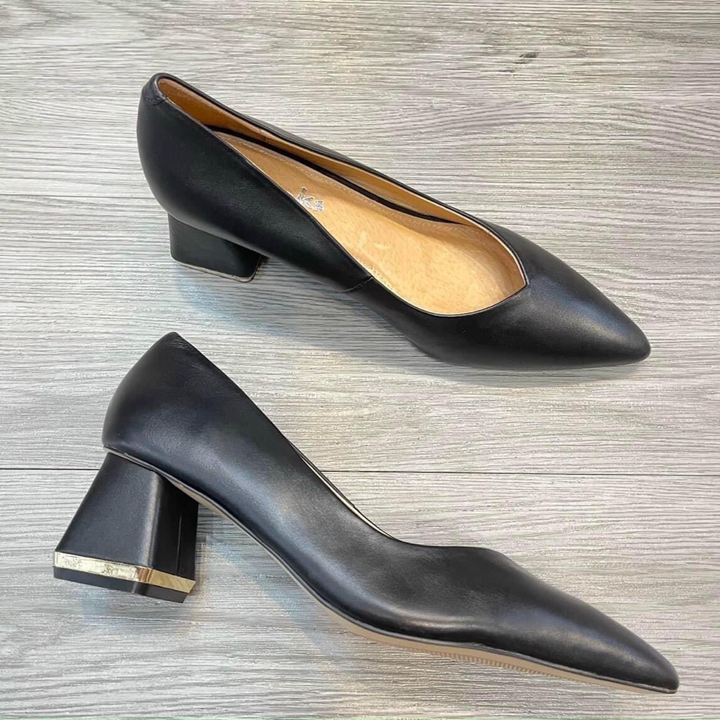 Giầy Nữ Mũi Nhọn Gót Trụ Cao 5cm Da Thật VNXK