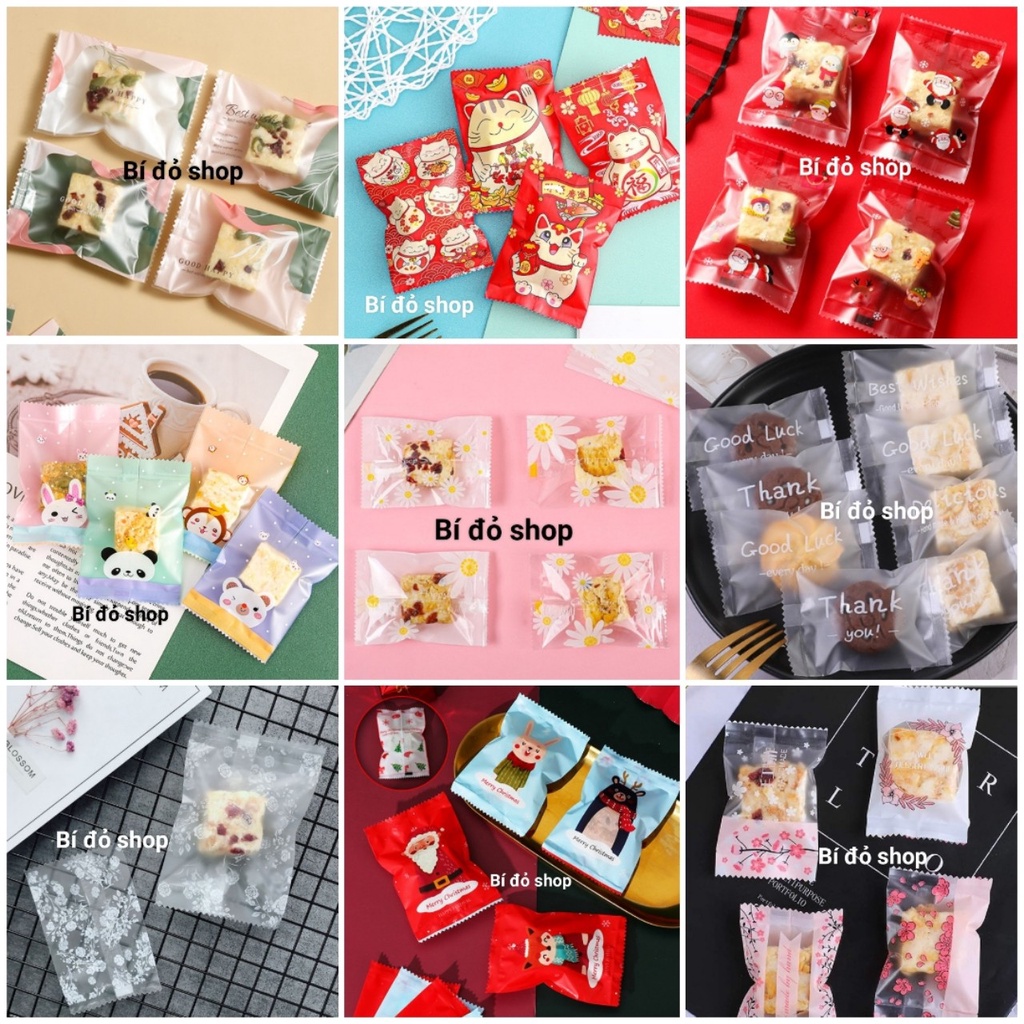 Túi 7*10 cm - Set 100 Túi Bánh Quy Qui Cookies Cookie Trà Hoa Bánh Hành Bánh Tuyết hàn miệng BÍ ĐỎ SHOP dụng cụ làm bánh