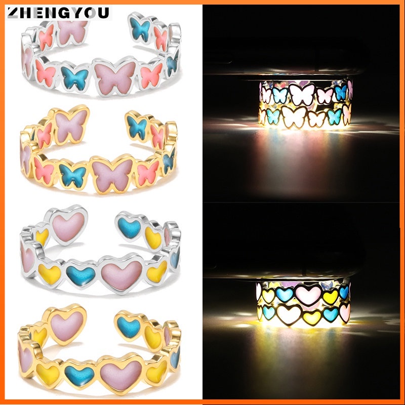 Nhẫn thời trang RINHOO hình trái tim/ bướm phát sáng trong đêm cho nữ