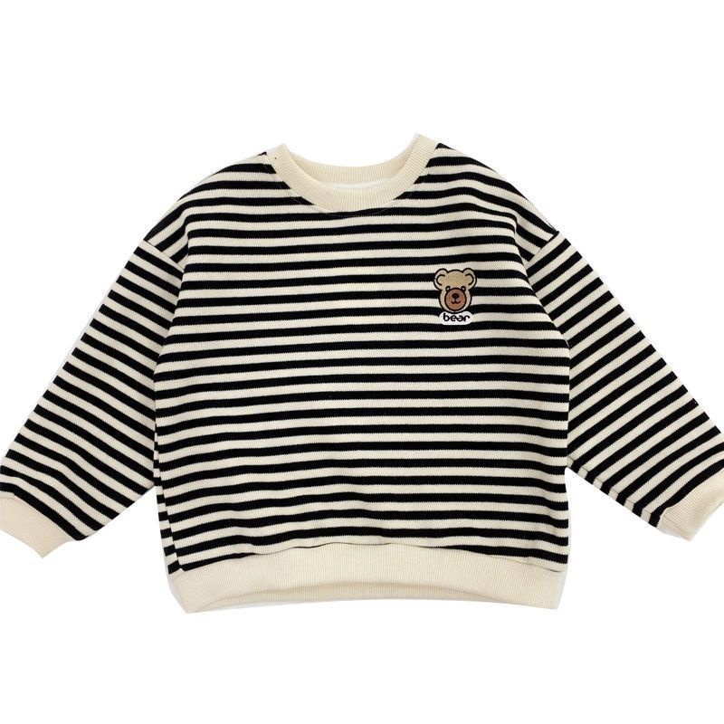 Áo Nỉ Dài Tay Họa Tiết Kẻ Sọc Thời Trang Thu Đông Cho Bé