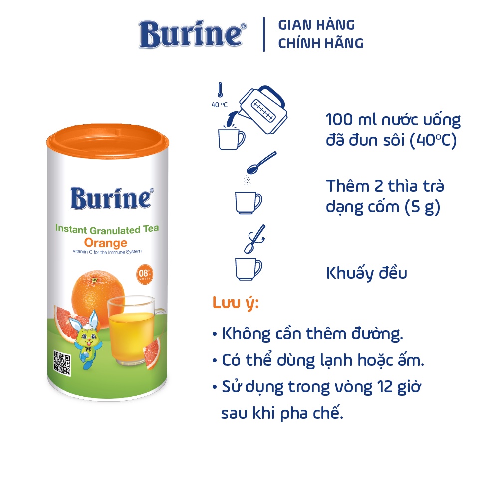 Trà Hoa Quả Hòa Tan BURINE Vị Cam Nam Mỹ Thơm Ngon, Bổ Sung Vitamin C Cho Bé Từ 8 Tháng Tuổi (200g)