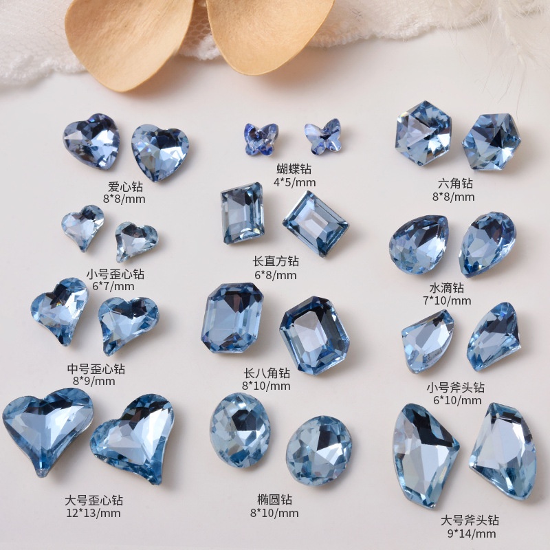Set 10 viên đá pha lê K9, đá khối pha lê xanh dương trang trí móng tay nghệ thuật