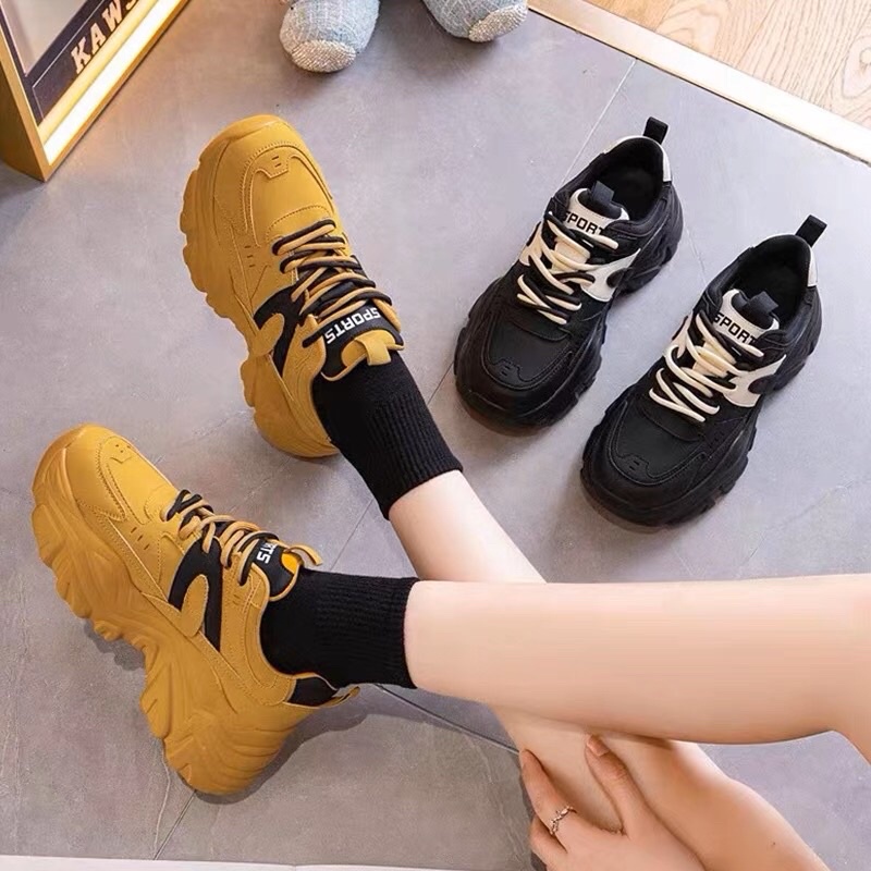 Giày thể thao nữ độn đế Nâu Vàng Minh Ngọc Cao Cấp