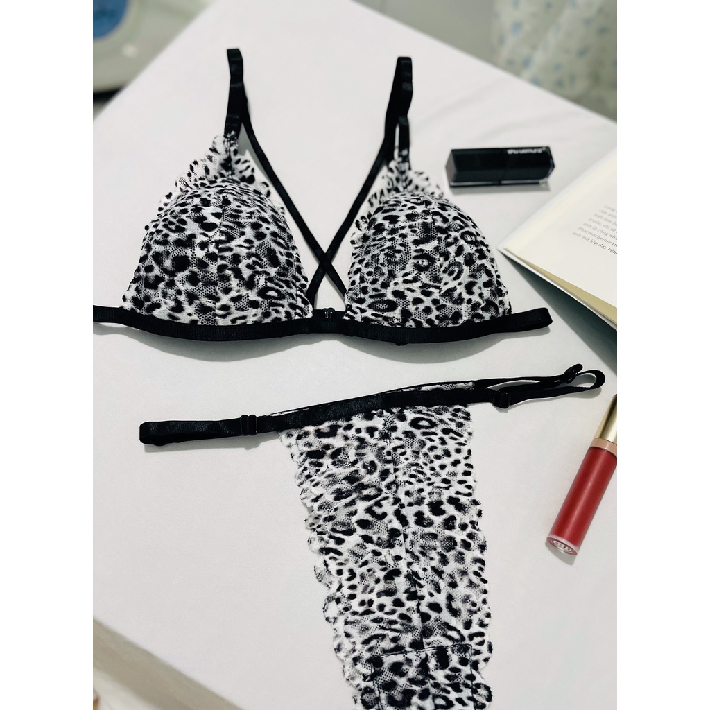 Đồ lót nữ sexy Bralette da beo hàng thiết kế chất liệu ren thoáng mát gồm áo + quần