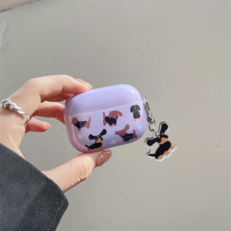 Vỏ Bảo Vệ Hộp Sạc Tai Nghe Bluetooth Không Dây Airpods1 / 2 3 Pro Air Pods Pro 3 Hình Chú Chó Dachshund Màu Tím Dễ Thương