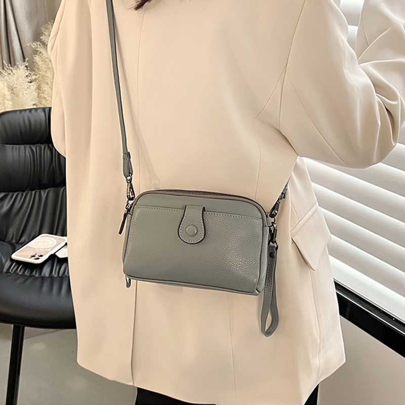 IELGY Túi Da Bò Đeo Chéo Đựng Điện Thoại Màu Trơn Có Khóa Kéo Cho Nữ
