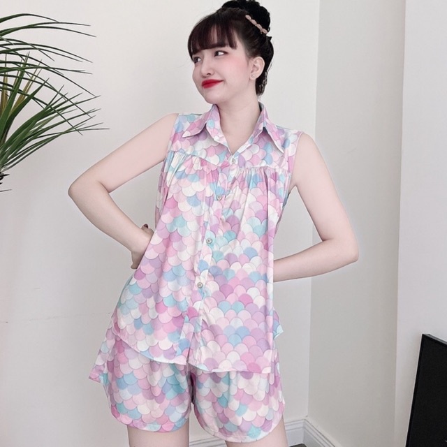Bộ Mặc Nhà Nữ SOJUN Bộ Đùi Sơ Mi Latin Gấm Dưới 45-65Kg
