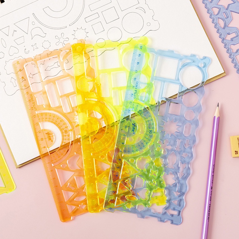 Set 2 Thước Khuôn Vẽ Họa Tiết Rỗng Bán Trong Suốt Đa Năng Sáng Tạo Cho Học Sinh