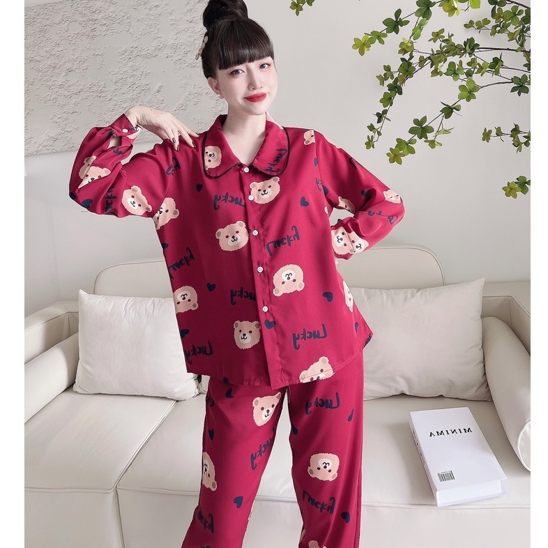 Đồ Bộ Nữ Pijama SOJUN Quần Dài Tay dài Lụa Mango Cổ Sen Cao Cấp 50-65kg