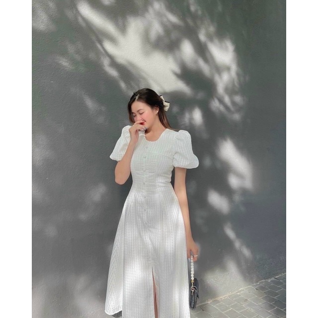 Đầm nhún xốp cổ tròn chất vải ô vuông 2 lớp Tara