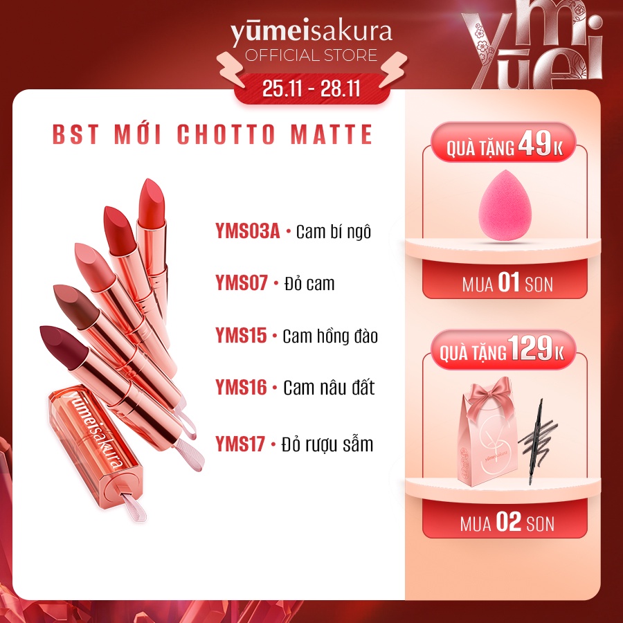 Son Thỏi Chotto Matte Yumeisakura Lì Mịn Chống Nắng Cho Môi Căng Mượt 3.5g