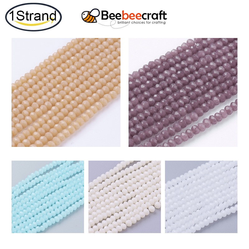 Beebeecraft 1 Chuỗi Hạt Thủy Tinh Màu Trắng 3x2~2.5mm: 0.5mm 186~190 Cái / strand 17 inch Làm Trang Sức DIy