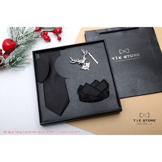Bộ cà vạt nam cao cấp full box - Màu đen trơn