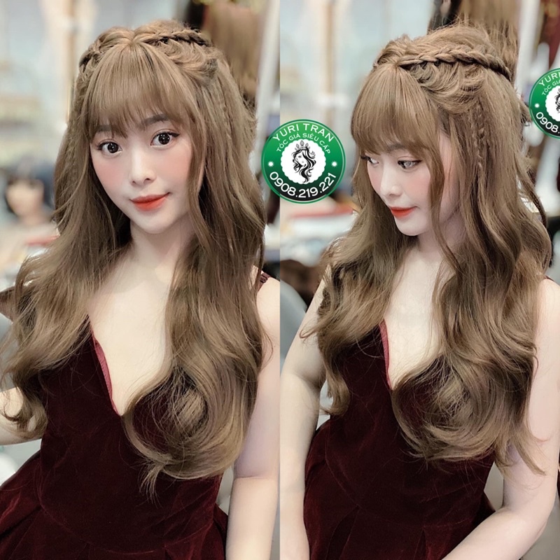TÓC GIẢ YURI TRAN ( ảnh thật chính chủ) TÓC GIẢ NGUYÊN ĐẦU SÓNG BỒNG VÀNG RÊU KHÓI SIÊU XINH ( tặng lưới xịn)