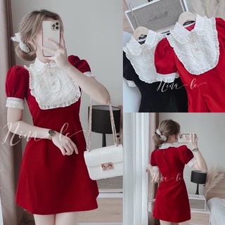 Đầm nhung cổ cao cổ điển