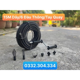 Chọn bộ dây thông cống 15M + Bộ 6 đầu thông nghẹt + Tay quay