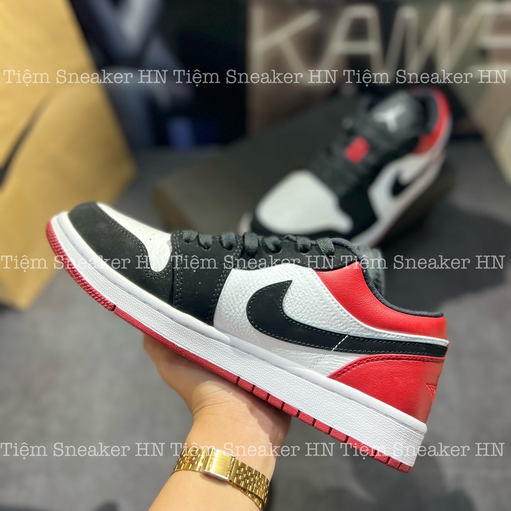 Giày Air Jordan 1 Low Black Toe Đen Đỏ Hàng Cao Cấp Trắng Đen Gót Đỏ