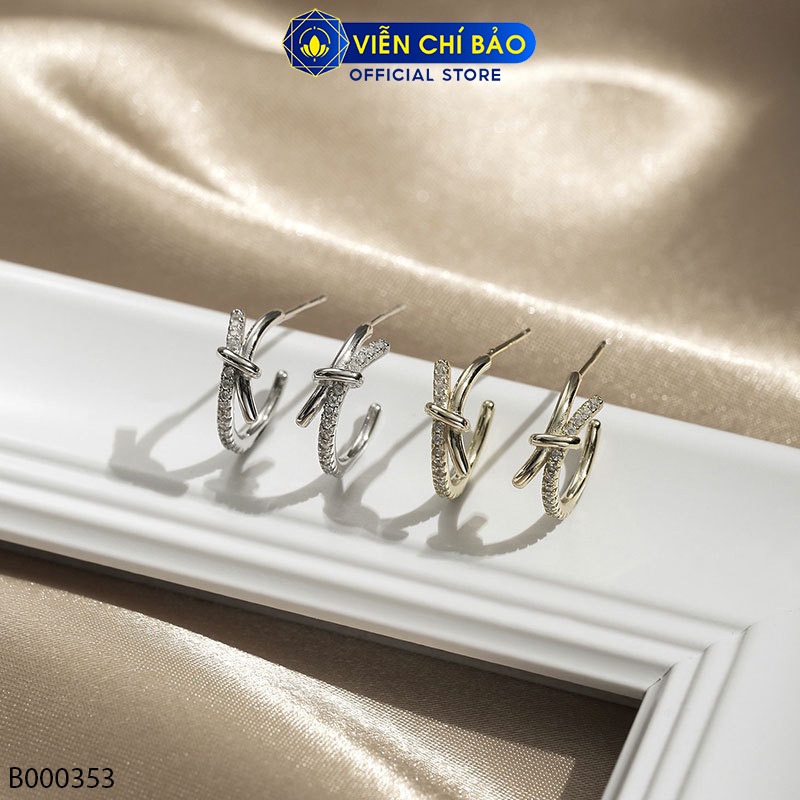 Bông tai nơ cách điệu đính đá chất liệu bạc Thái 925 thời trang phụ kiện trang sức nữ Viễn Chí Bảo B000353