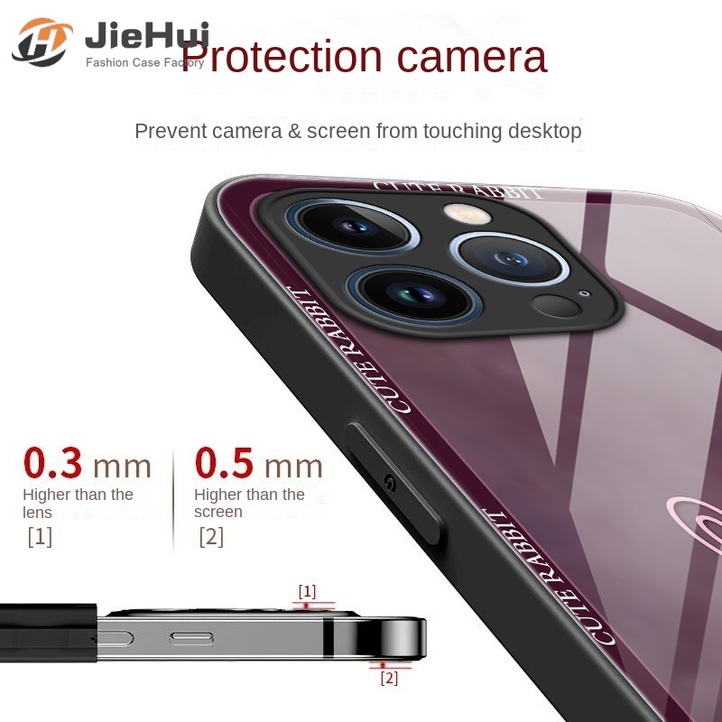 Ốp Điện Thoại Mặt Kính Hình Thỏ Cho iPhone 14 13 12 11 Pro Max X XS XR 8 7 6 Plus