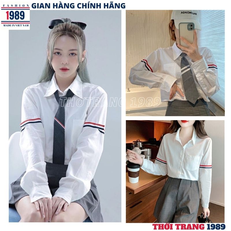 Áo sơ mi trắng kẻ tay -kiểu dáng hàn quốc ulzzang ,áo sơ mi nữ trăng học sinh chất kate mềm mịn mát -PHƯƠNG 1989