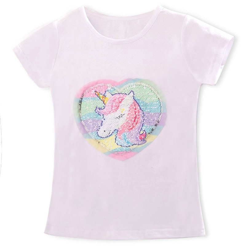 Áo thun trẻ em ngựa Pony kim sa vuốt đổi hình cho bé gái