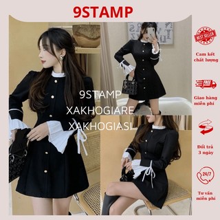 (CLIP THẬT) Đầm dự tiệc tiểu thư đen nút vàng 💓FREESHIP💓 mặc sinh nhật, dự tiệc