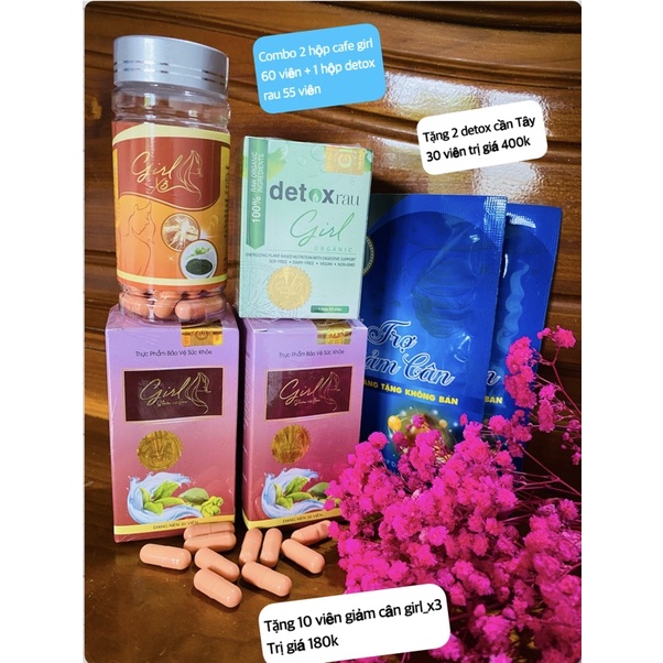 combo 2 giảm cân girl_slim và 1 detox rau tặng 10vien girl_x3 + 2 detox cần Tây 30vien)