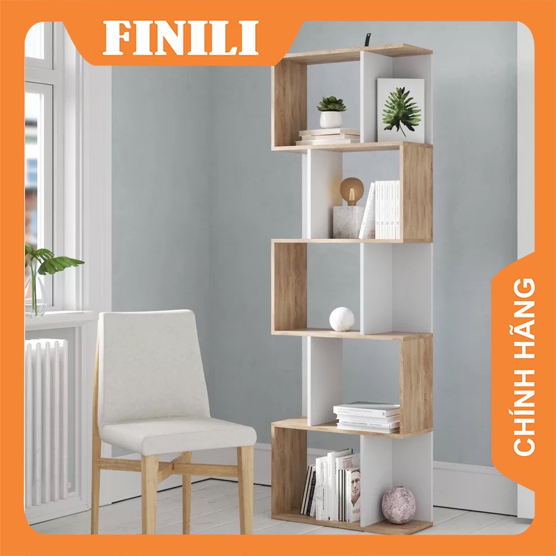 Kệ sách 7 tầng, 10 tầng zic zắc 2 màu kết hợp kệ trang trí phòng khách và phòng làm việc THF33
