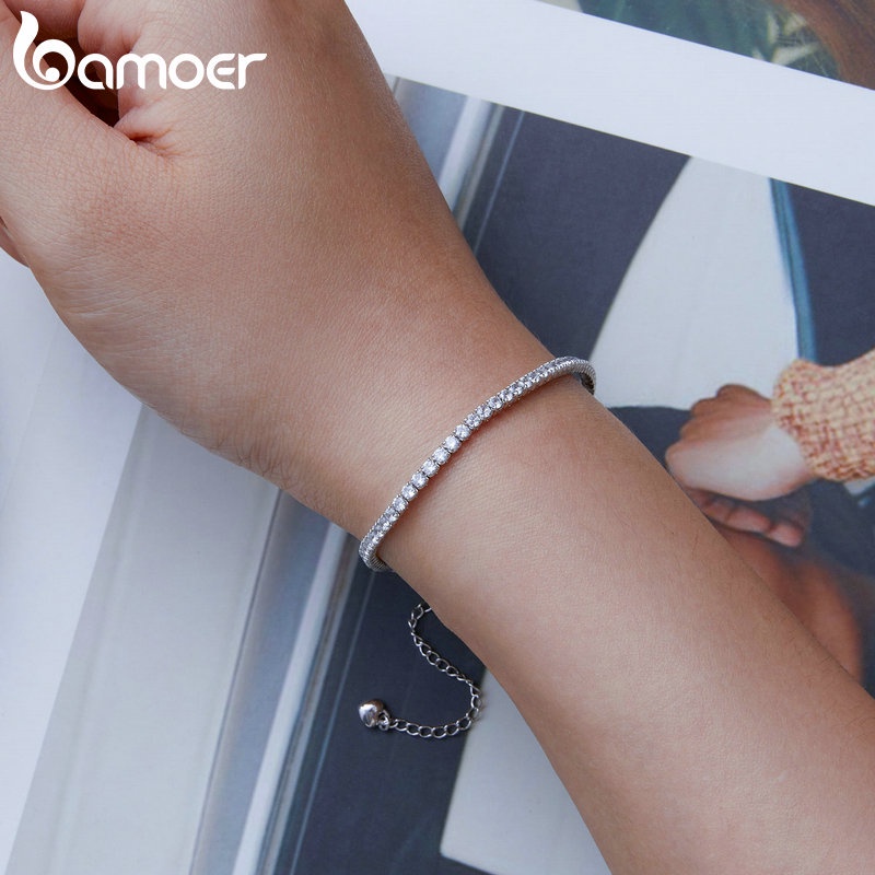 Vòng đeo tay xi BAMOER Bạc 925 đính zircon thời trang dành cho nữ