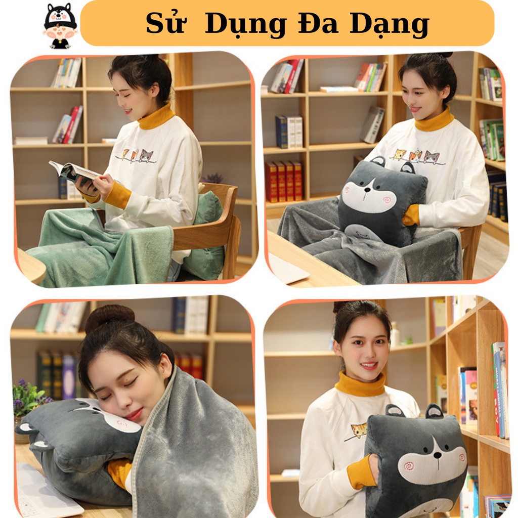 Bộ gối chăn tựa lưng văn phòng hình thú dễ thương BINNIECUTE cao cấp