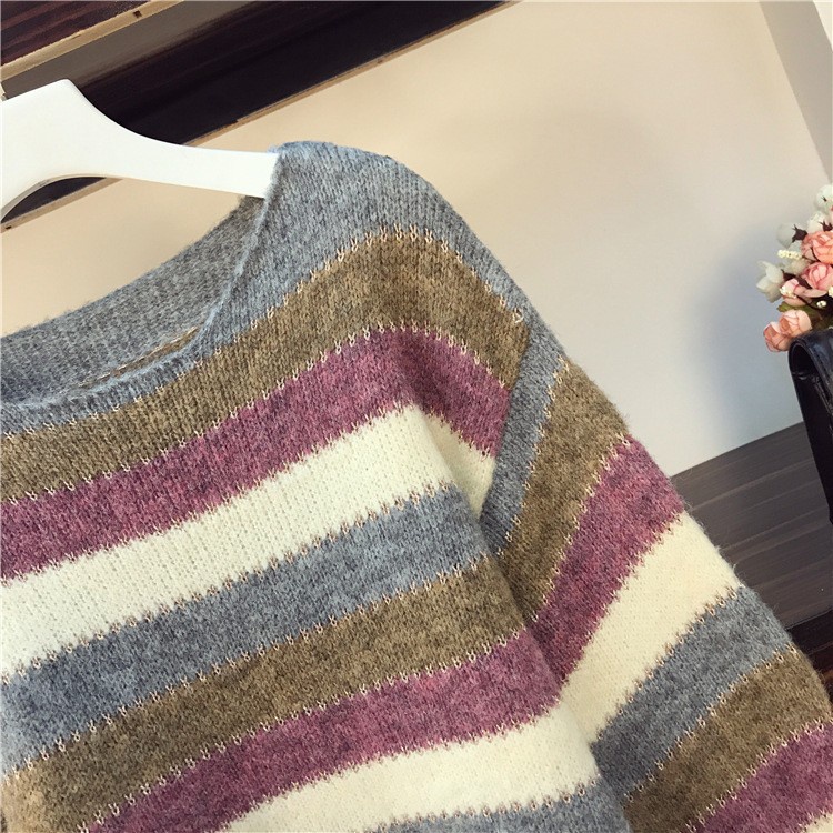 N48372 - Áo len nữ dài tay kẻ sọc thu đông big size hàng nhập