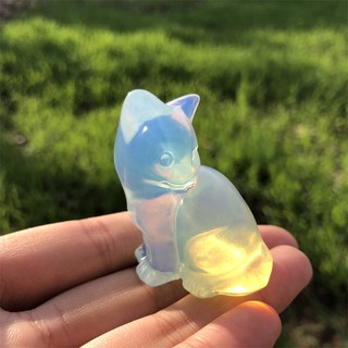 Tượng mèo ngồi đá opal trang trí nội thất văn phòng