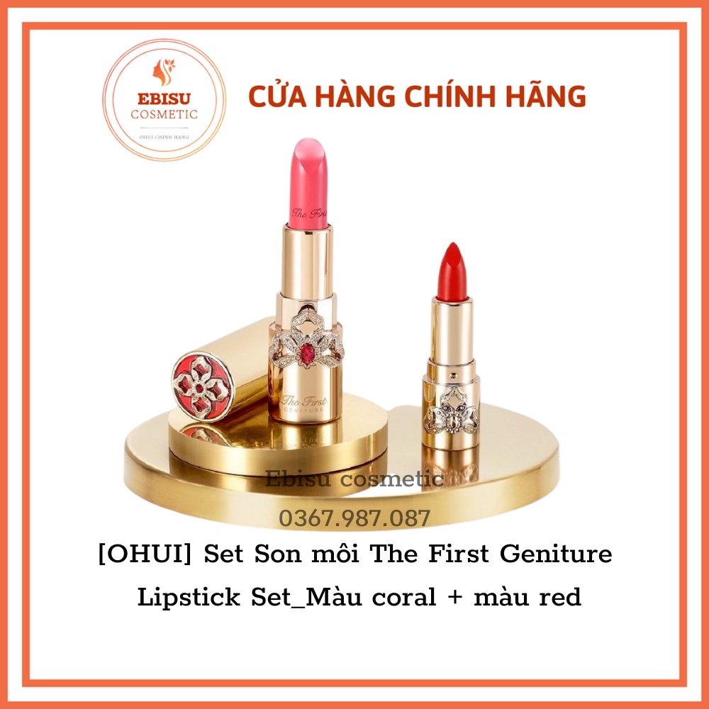 [OHUI] Set Son môi The First Geniture sang trọng cao cấp cho nữ Lipstick Set_Màu coral + màu red_𝑬𝑩𝑰𝑺𝑼 𝑪𝑶𝑺𝑴𝑬𝑻𝑰𝑪