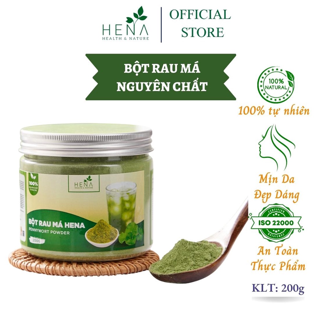 Bột Rau Má Thanh Lọc Giải Nhiệt Giảm Cân Hena 200G Tinh Chế Đạt Chuẩn Iso 22000, Bột Rau Má Hữu Cơ Nguyên Chất