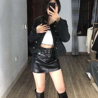 Áo tweed dạ trơn basic cài khuy dáng ngắn