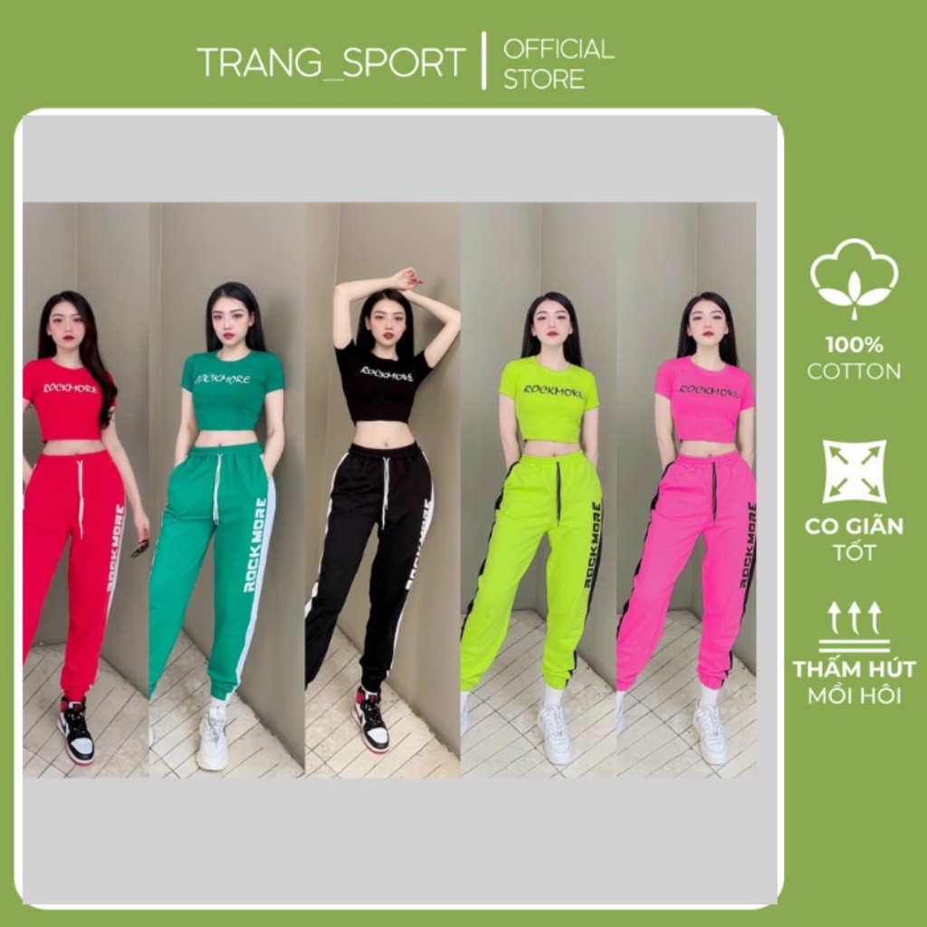 Đồ bộ thể thao nữ,đồ tập gym nữ chất cotto mềm mại,thấm hút mồ hôi tốt, mặc đi tập đi chơi đều đẹp(Rock)