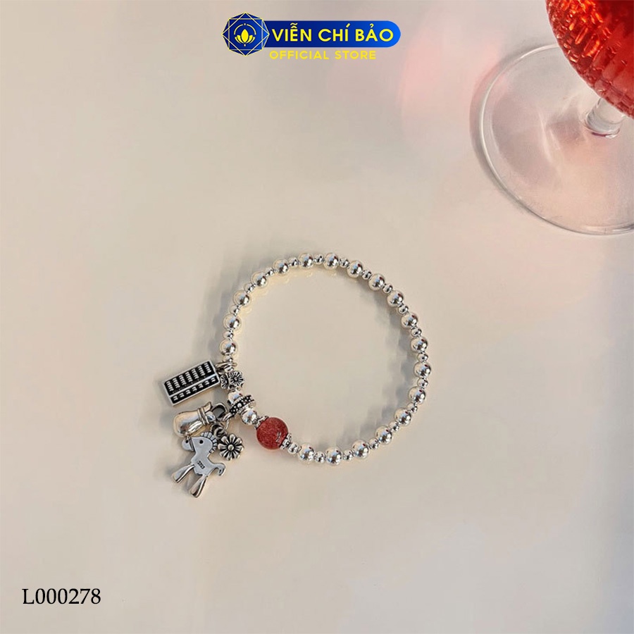 Lắc tay bi charm ngựa bàn tính đá dâu tây chất liệu bạc Thái thời trang phụ kiện trang sức nữ Viễn Chí Bảo L000278