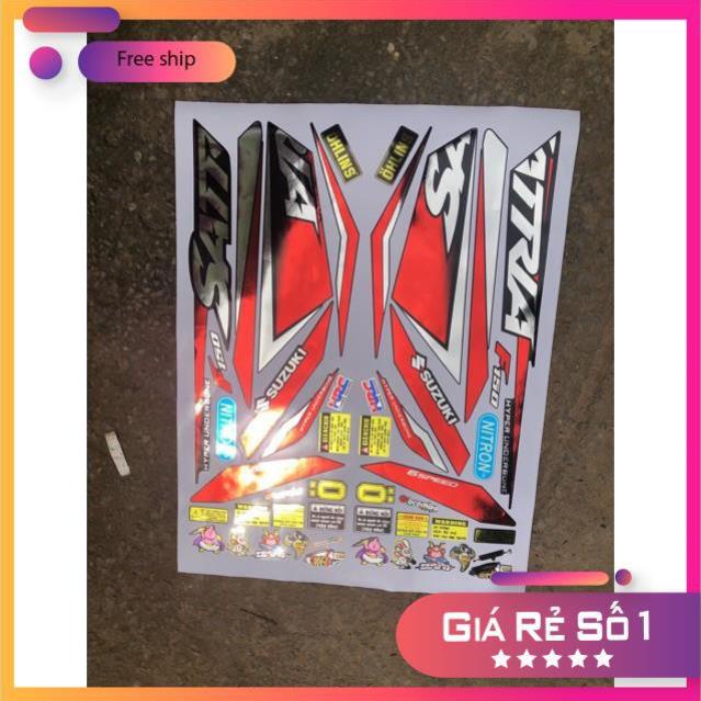 FREE SHIP + QUÀ TẶNG Tem rời xe Satria đỏ đen chất liệu Crom.