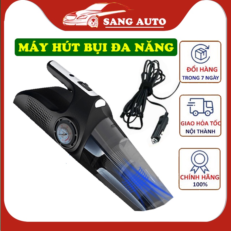 Bơm lốp ô tô, máy hút bụi ô tô cầm tay đa năng 4 in1, hút bụi, bơm lốp, đo áp suất lốp, công suất 120W